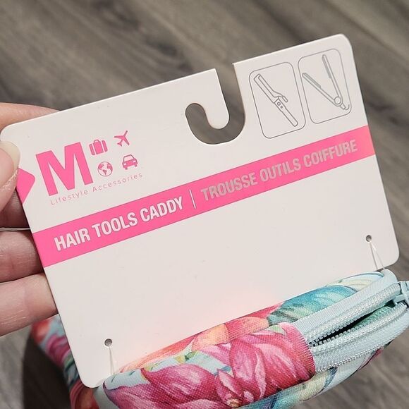 NWT Neoprene Bright Tropical Floral Hair Tool Caddy - Picture 2 of 4